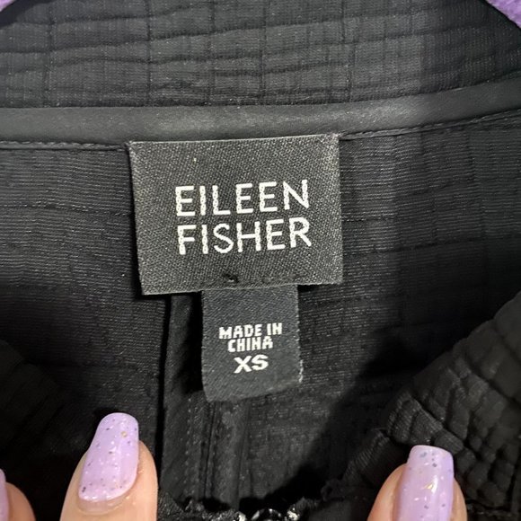 Eileen Fisher Mandarin Collar Full Zip Textured Black Rayon Silk Blend Jacket XS - Picture 2 of 7